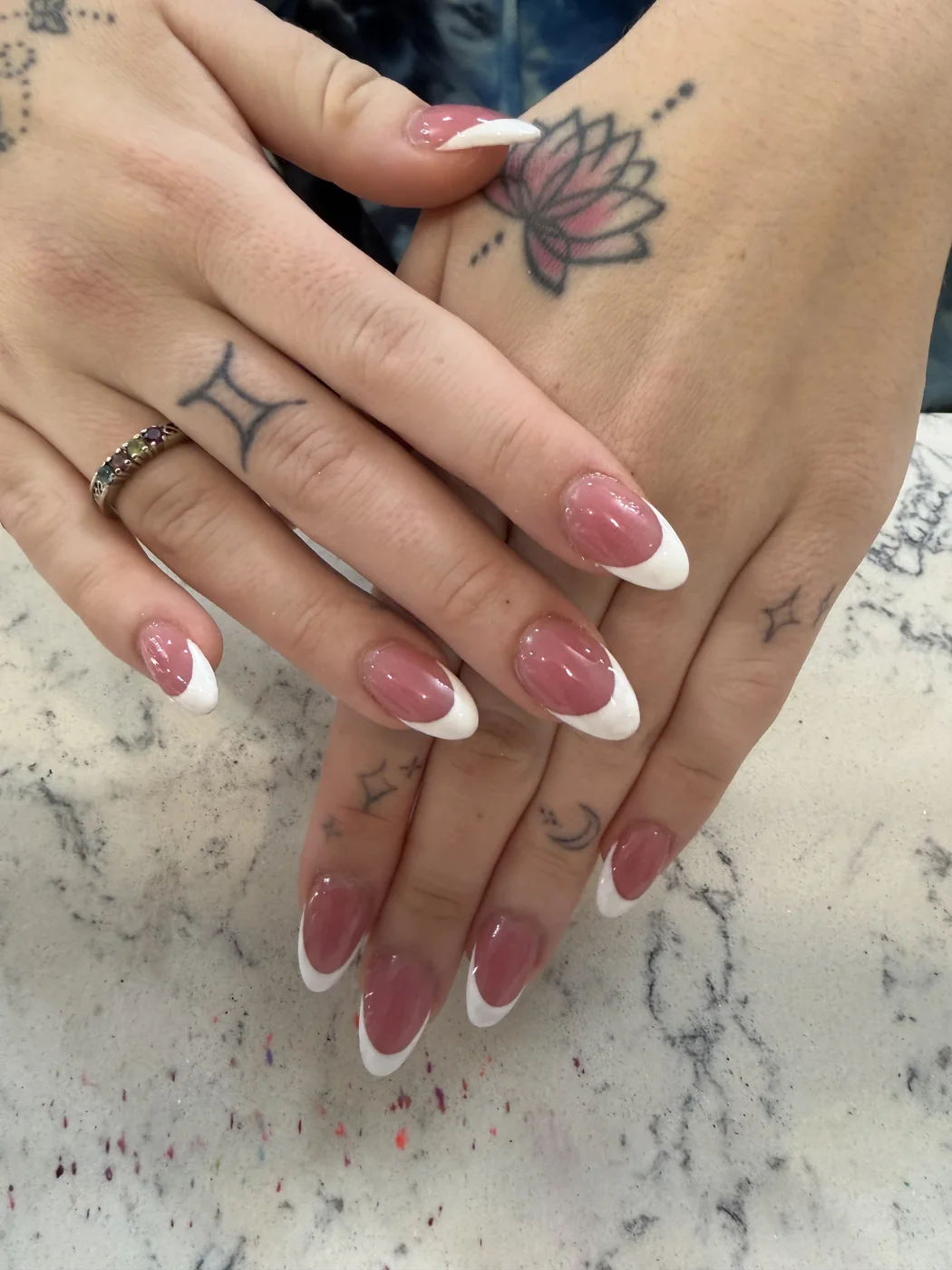 Pink and white nail design by V Nails Spa Pembroke